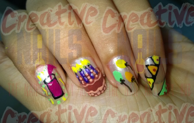 Happy Birthday cake balloons drinks decoratives candles