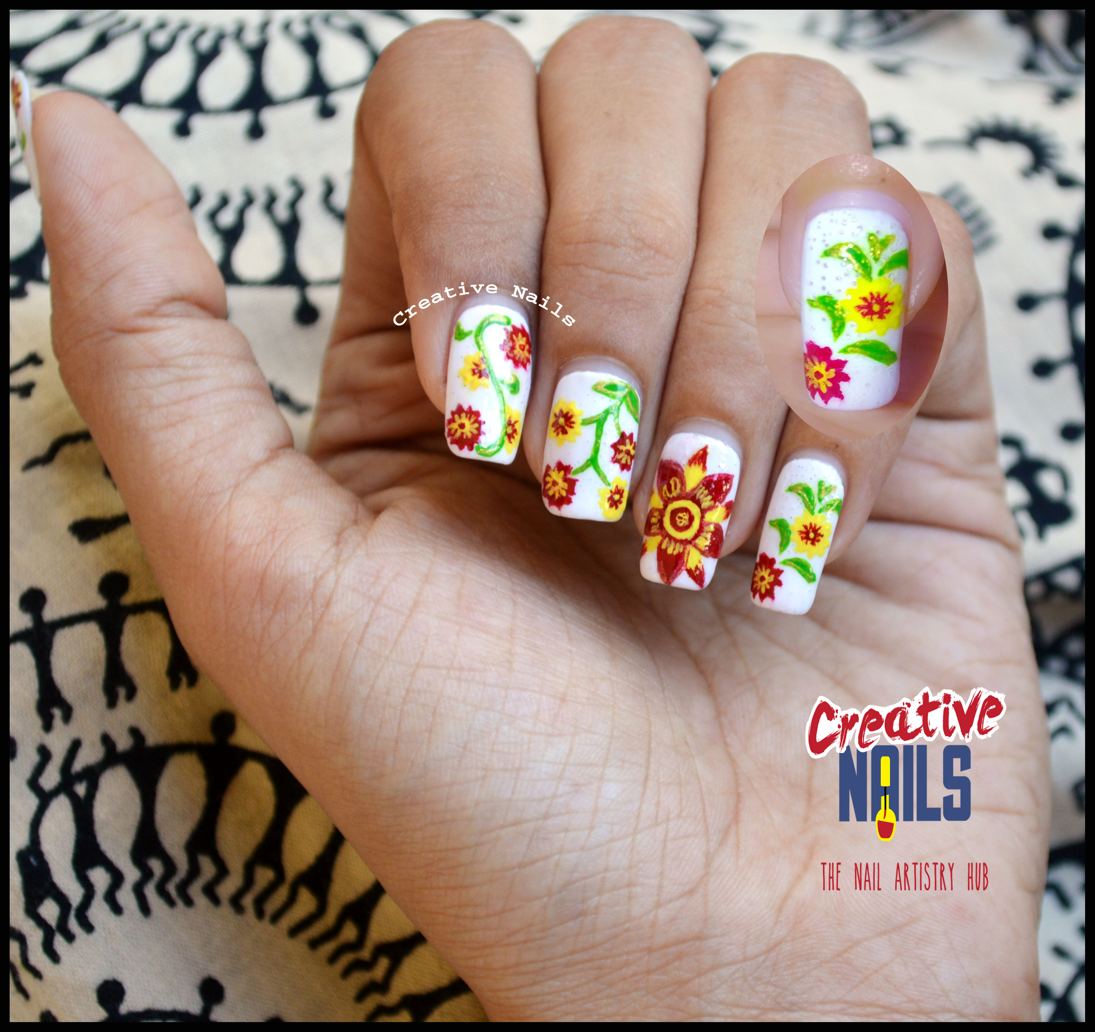 Floral Mani With Air Bubbles