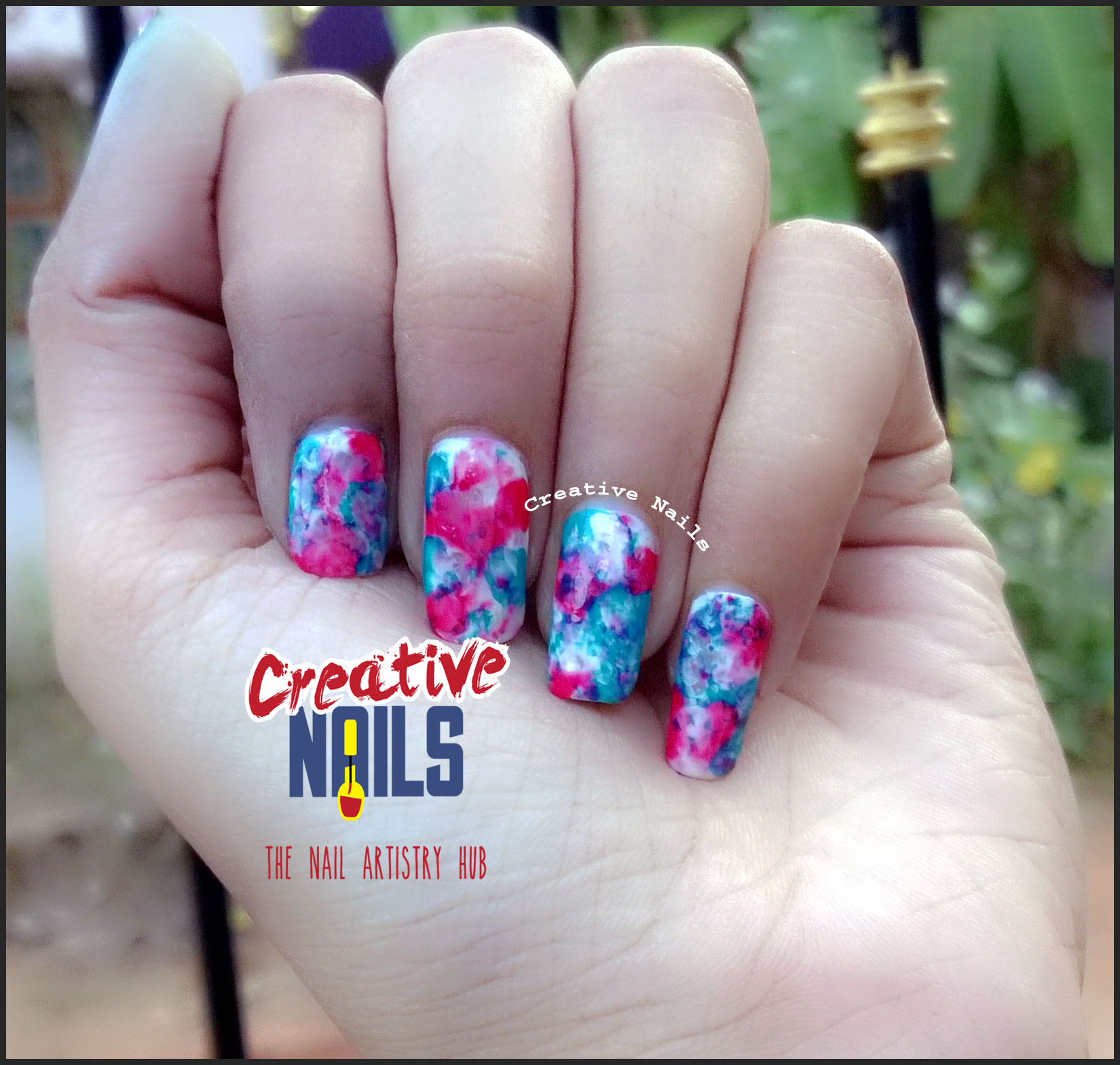 Saran Wrap Technique Nail Art For Holi