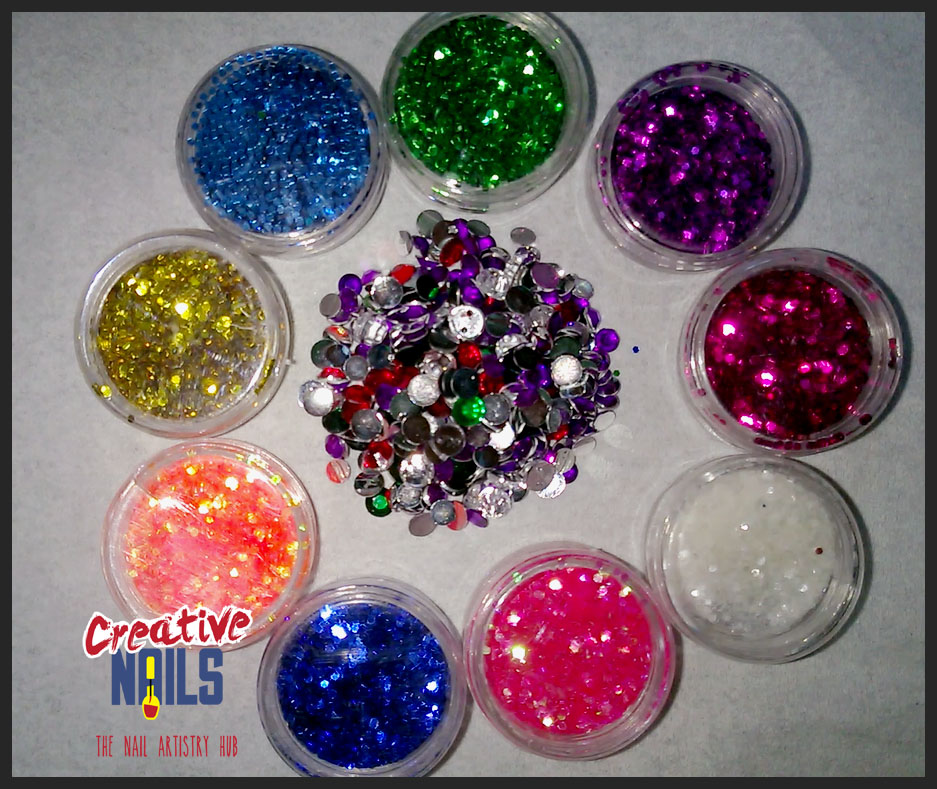 Hexagonal Glitters and Rhinestones