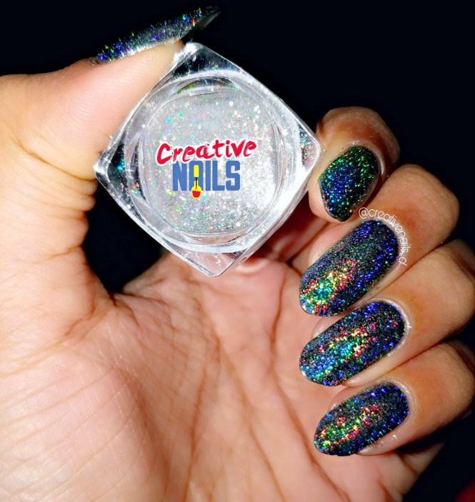 Holographic Flakies Nail Art On Black Nail polish