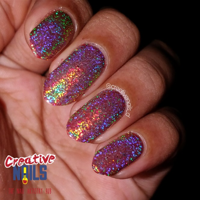 Holographic Flakies Nail Art On Red Base - Flash