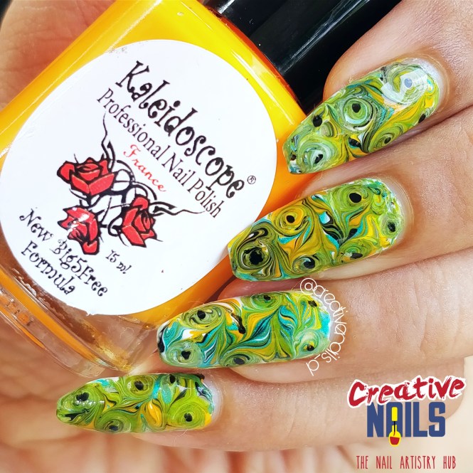 Peacock Feather Dragmarble Nail Art