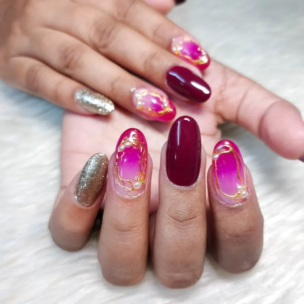 Bold hot pink bridal nail extensions by Creative Nails, Vile Parle East Mumbai
