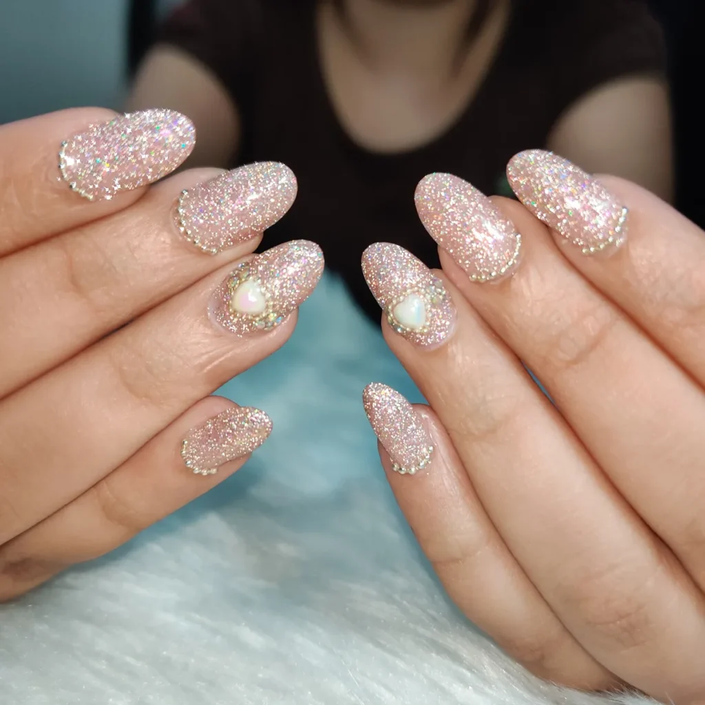 Soft pink blush nail extensions for brides by Creative Nails, Vile Parle East Mumbai