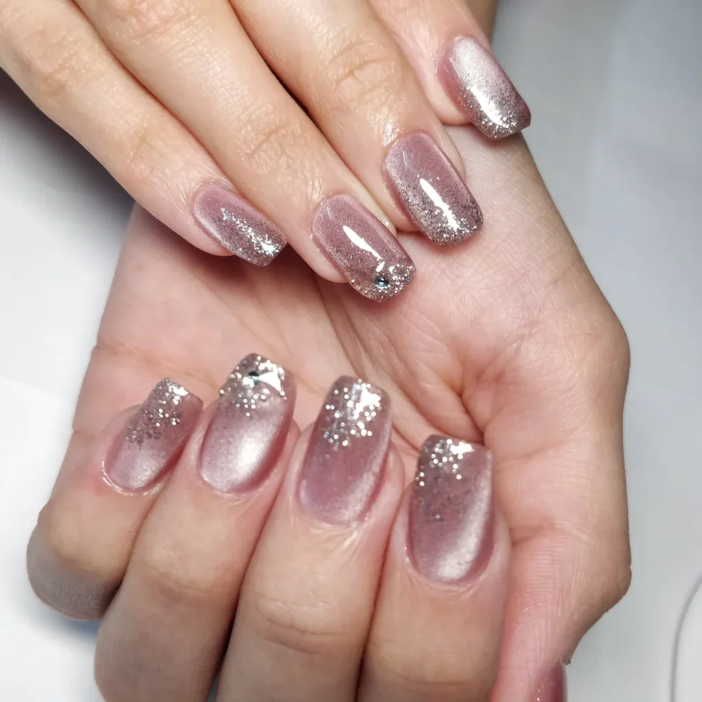 Rose gold chrome nail extensions for bridal look by Creative Nails, Vile Parle East